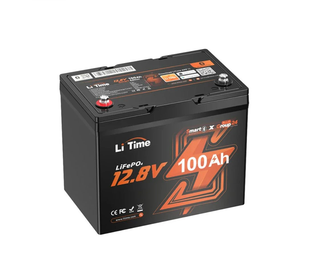 LiTime 12V 100Ah Group 24 Bluetooth LiFePO4 Lithium Deep Cycle Battery